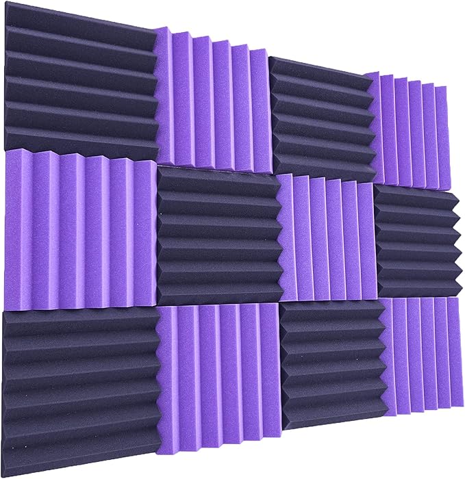 24 Pack Acoustic Panels,2" x 12" x 12"Sound Proof Foam Panels for Wall,Fireproof Absorbing Noise Cancelling Panels,to Absorb Noise and Eliminate Echoes. (12 Purple+12 Black)