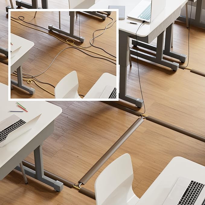 D-Line 30ft Floor Cord Cover, Floor Cable Protector, Extension Cord Cover, Protect Wires & Prevent Cable Trips, Cable Management Solution - Cord Cavity = 0.63" (W) x 0.31" (H) - Brown