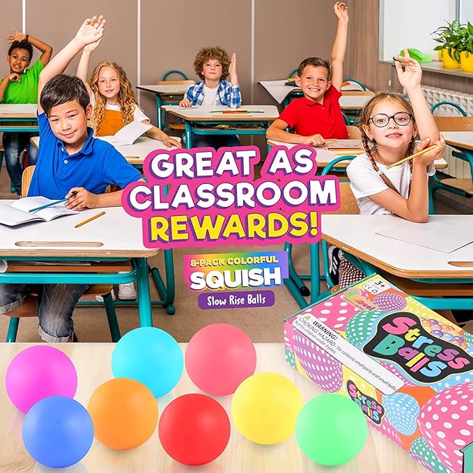 Slow Risng Stress Balls 8 Pack, Stretchy Fidget Toys for Anxiety Relief, Pull Stretch Squishy Toys for Kids Teens Adults, Fidgets for Classroom Prize, Sensory Hand Exercise Tool