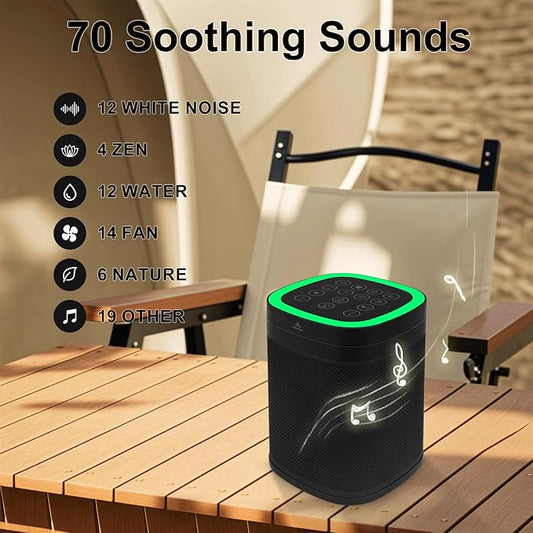 70 Sound Source Sleep Noise Cancellation, Bluetooth Speaker, RGB Lights, 3- Timing Function, 30- Hours Playtime, Wireless Sound Machine for Adults, Baby, Families and Outdoor Parties (Black)