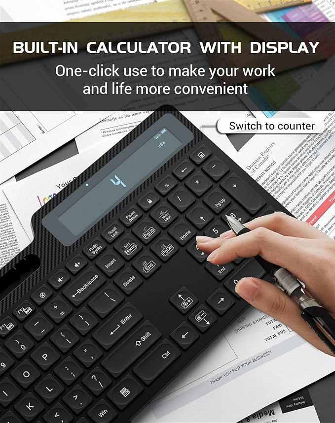 Wireless Keyboard Mouse Combo, Full Size Ergonomic Keyboard with Backlit, Wrist Rest, Calculator, Phone Holder, 2.4Ghz Silent Cordless Rechargeable Keyboard & Mouse for Laptop, PC, Windows, Mac OS