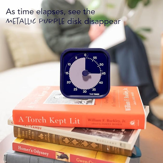 Time Timer MOD Home - Metallic Series - Individual Sized 60 Minute Visual Countdown Timer for ADHD, Adults, Students, and Pomodoro with Silent Operation (Metallic Indigo)