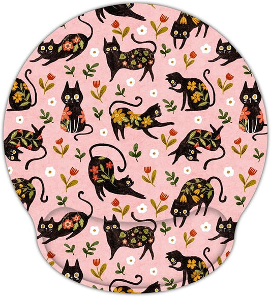 RICHEN Ergonomic Mouse Pad with Wrist Support,Non-Slip Rubber Base for Computer Laptop & Mac,Lightweight Rest for Home,Office & Travel (Flowers Cats)