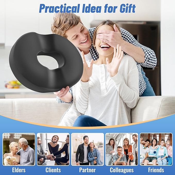 CloudBliss Donut Pillow Seat Cushion Chair Pad for Tailbone Pain Relief and Hemorrhoids, Memory Foam Seat Chair Cushion for Men and Women for Home & Office, (Grey-2XL)