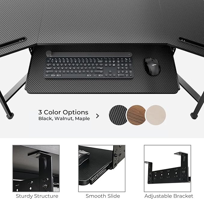 EUREKA ERGONOMIC Adjustable Keyboard Tray Under Desk, 28x11 Inch Large Slide Out Keyboard & Mouse Platform Tray, Wooden Pull Out Computer Keyboard Drawer for Typing Home Office Desk, Black