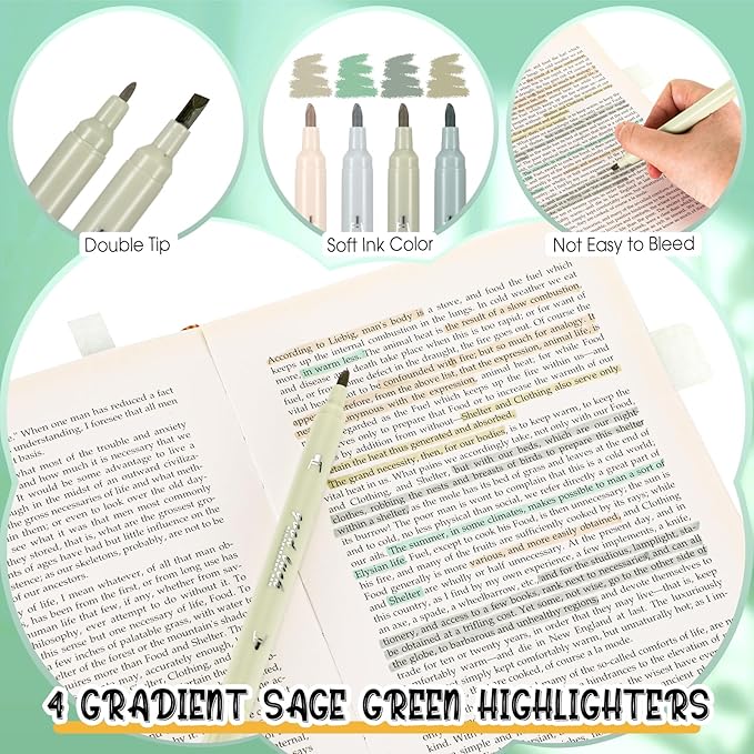 Janlaugh 38 Pcs Aesthetic College School Supplies with Pen Case Sticky Notes Gel Pens Highlighters Correction Tapes Back to School Stationery Kit(Green Color,Classic)