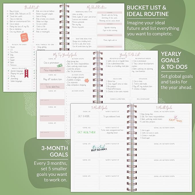 PLANBERRY Weekly Planner – Undated Life Organizer & Budget Planner – Time Management, Goal Setting, To-Do List, Work-Life Balance & Habit Tracker – 6.1″ x 8.1″ (Natural Green)