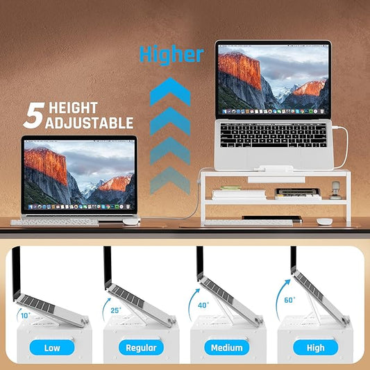 Adjustable Wood Laptop Stand, Ergonomic Height Angles Computer Stand, Riser Holder Notebook Stand for Desk Compatible with Air, Pro, Dell, HP, Lenovo More 10-17.3" Laptops, White