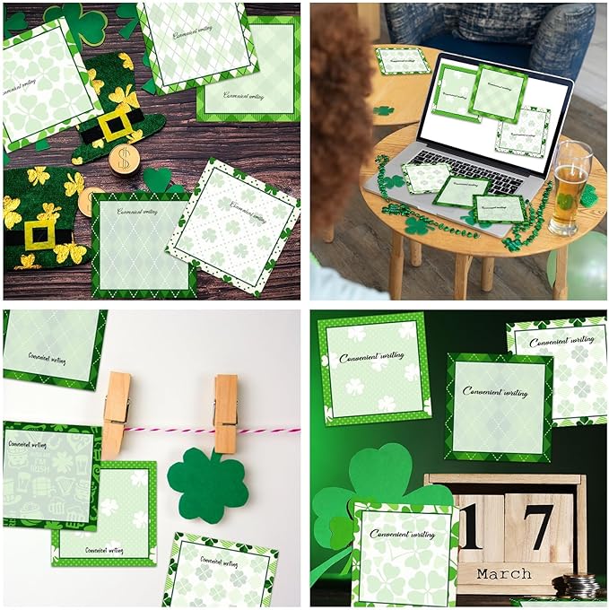 9 Pieces St. Patrick's Shamrock Sticky Notes Shamrock Sticky Notes Self-Adhesive St. Patrick's Sticky Note Pads Sticky for School Office Home Supplies Students Teachers Presents