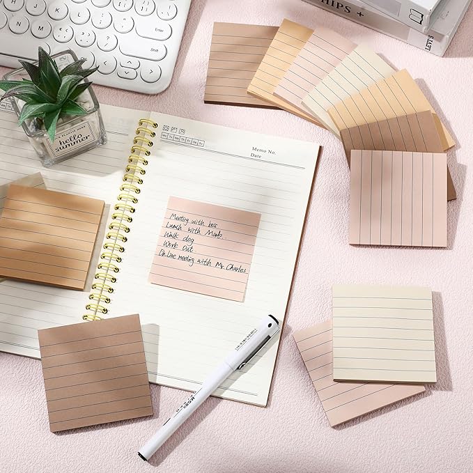 12 Pack Boho Color Lined Sticky Notes 3x3 Inch Post Ruled Stickies Super Self Stick Power Memo Pads Multi Colors Notes Pads Vintage Aesthetic School Office Supplies Accessories