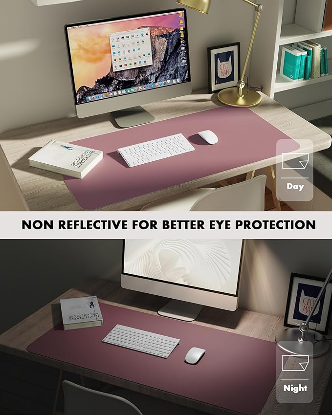 YSAGi Double-Sided Desk Pad, Leather Desk Mat, Eco Cork Desk Pad Protector, Large Mouse Pad for Desk, Waterproof Desk Blotter Pad, Desk Writing Pad for Office Work/Home(Cork+Dark Pink, 47.2" x 23.6")