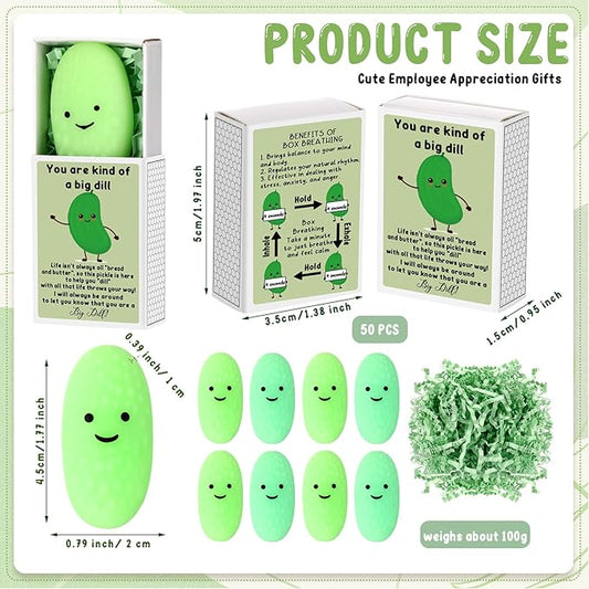 Wettarn 24 Sets Appreciation Pickle Gifts Cute Stress Balls with Support Gift Boxes Inspirational Party Favors for Employee Coworker Friends Office Positive Relief Toys