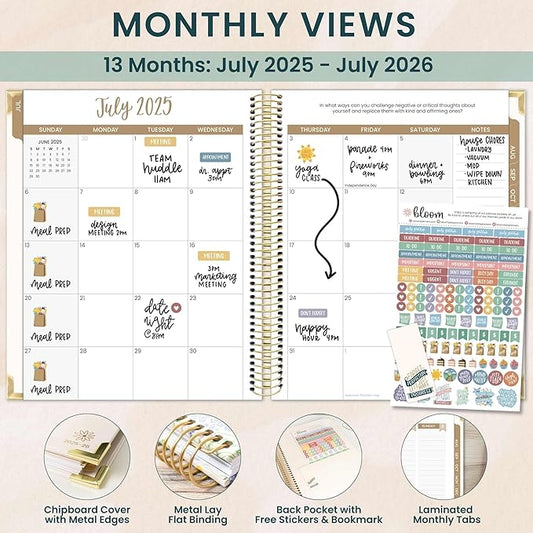bloom daily planners 2025-2026 Hardcover Academic Year Goal & Vision Planner (July 2025 - July 2026) - Monthly & Weekly Calendar Agenda Organizer - 7.5" x 9" - Spread Kindness Like Wildflowers
