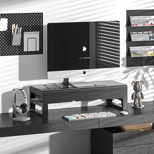 Computer monitor stand with 2 drawer ,Laptop Desk Shelf & Monitor Riser 21.6 inches long desk riser Monitors/PC/Laptop/Computer Space Saver Organizer ,Heavy Duty Gift Gaming Studio Offic (Basic Version, 500mm Drawer)