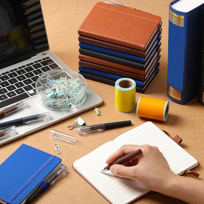 25 Pack Pocket Small Notebook Journals with Pen 5.6'' x 3.7'' Mini Journaling Notepads A6 Ruled Journals Hardcover Lined Notebook Bulk with Pen Holder for Office School Memo(Vintage Colors)