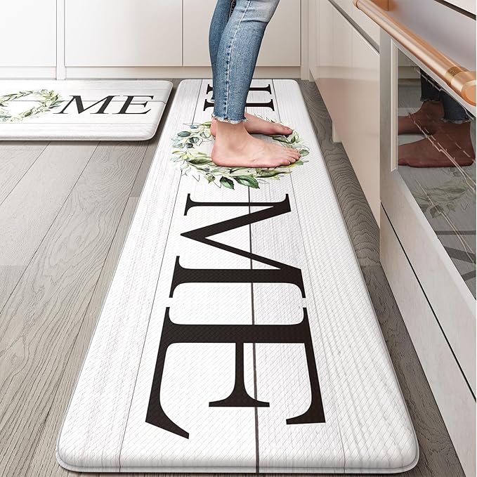KIMODE Farmhouse Kitchen Mat 2PCS Anti Fatigue Kitchen Runner Rug Sets Non-Skid Waterproof Kitchen Floor Mat Cushioned Comfort Foam Standing Mat for Office,Laundry,Sink,Home