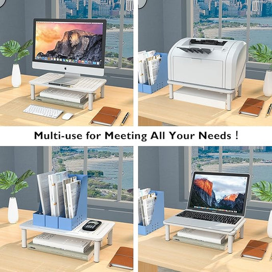 BONTEC 2 Pack 3 Height Adjustable Monitor Stand Riser with Pen Holder, Ergonomic Metal Laptop Stand with Cable Management, Desktop Stand for Computer, Printer, Monitor, Laptop, Black Steel, 14.5 in