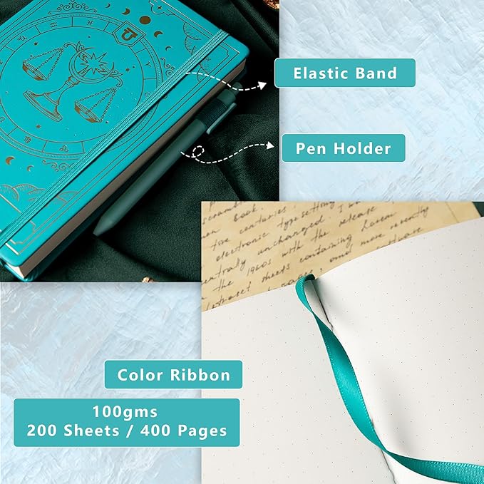 TIEFOSSI Constellations Dotted Journal Notebook-A5 Writing journals with 100gsm 400pages Paper, Hardcover Bullet Organizers Notebook for Women, Men, Teens (Libra)
