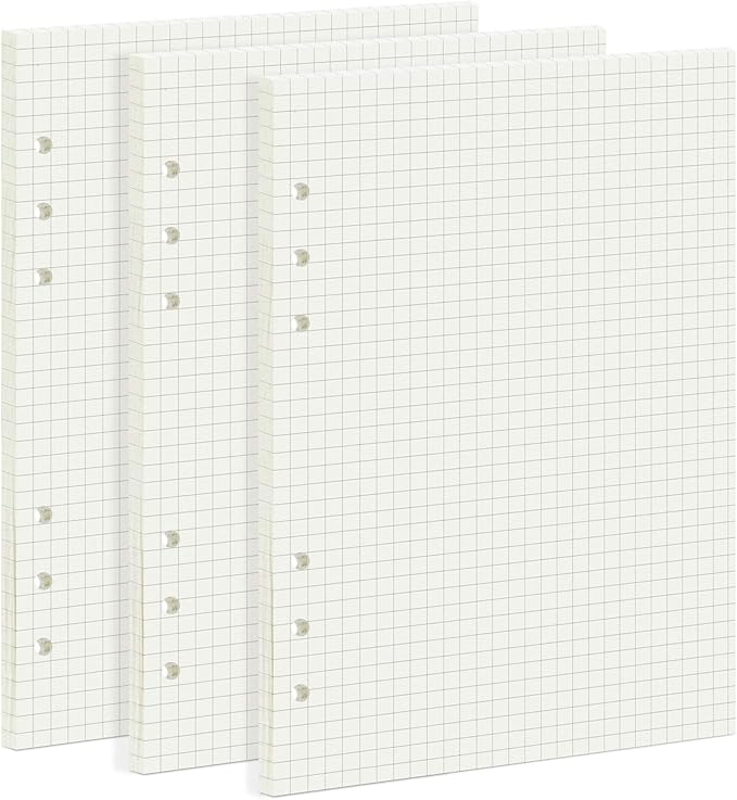 135 Sheets Planner Refill Paper 5mm Squared Inserts Paper A5 6 Holes Binder Grid Notepaper for Filofax Bullet Journals Diary (8.26x5.59 Inch)