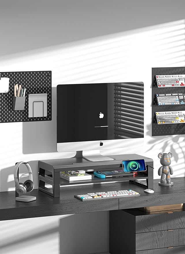 2-Tier Metal Computer monitor stand Laptop Desk Shelf & Monitor Riser ,21.55 inches long desk riser Monitors/PC/Laptop/Computer Space Saver Organizer (Basic Version, Two-layer 550mm)