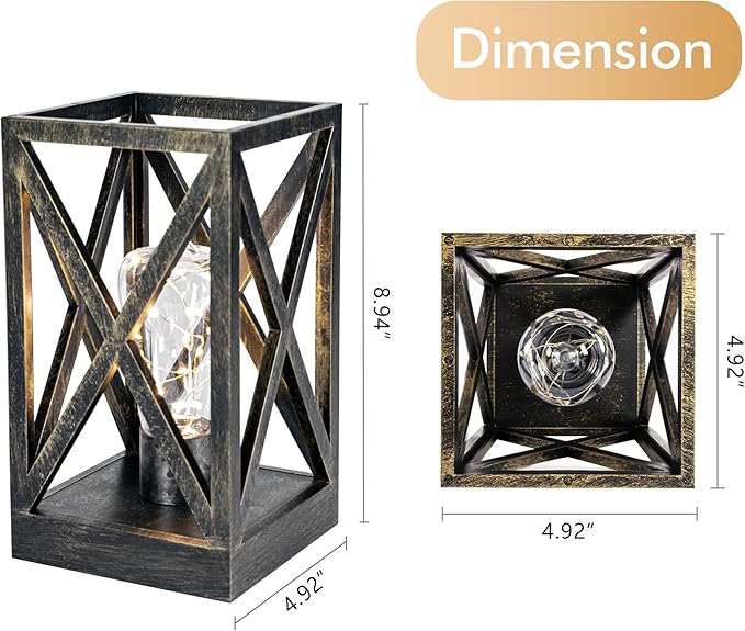 WINGBO 2 Pack Retro Battery Powered Table Lamps, Battery Operated Cordless Lamp Set, Portable Nightlight Decorative Light for Living Room Dining Room Bedroom Entryway Patio, Black & Gold Finish