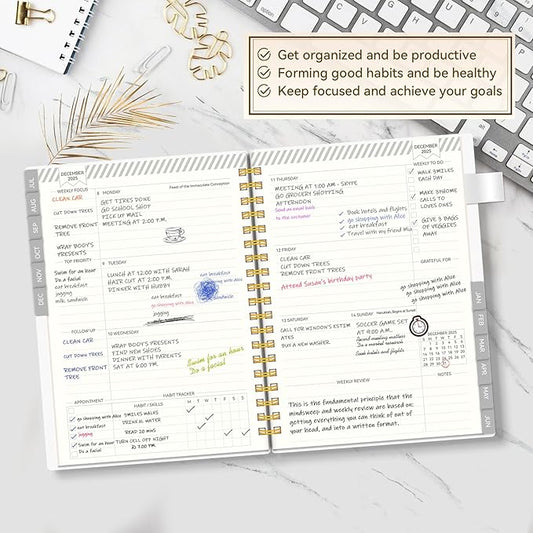 Academic Planner 2025-2026, Weekly and Monthly Planners for Women, Jul.2025 - Jun.2026, AIMPEAK Daily Calendar Planner for Teacher & Student, Monthly Tabs, White Marble, 7"x10"