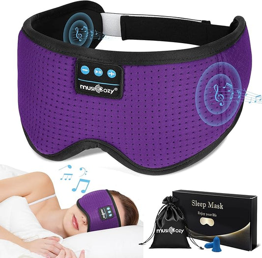 MUSICOZY White Noise Bluetooth Sleep Mask with 8 Soothing Sounds & 3D Wireless Sleep Headphones, Bluetooth Sleeping Headphones for Yoga Travel Office Relaxation, Tech Gadgets Gifts, Lavender Purple