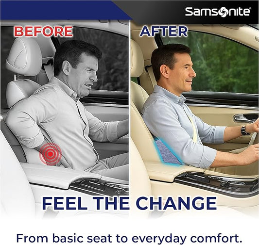 Samsonite Ergonomic Lumbar Support Pillow for Office Chair and Car Seat - Memory Foam Back Support Lumbar Pillow Premium Cushion Chair Support for Lower Back Pain Relief and Versatile Use (Gray-Blue)