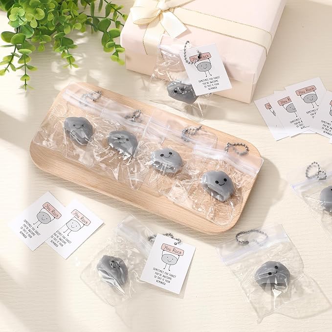 Wettarn 30 Sets You Rock Stress Balls with Inspirational Support Cards Stone Foam Relief Toy Teacher Thank You Gifts Employee Appreciation Gift for Coworker Staff Office Student Reward Party Favor