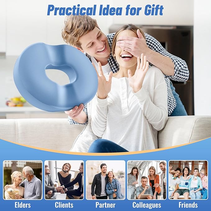 CloudBliss Donut Pillow Seat Cushion Chair Pad for Tailbone Pain Relief and Hemorrhoids, Memory Foam Seat Chair Cushion for Men and Women for Home & Office, (Light Blue-XL)