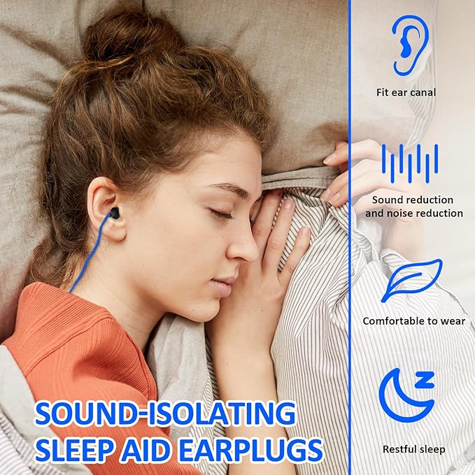 Xuhal 200 Pair Corded Ear Plugs Reusable Silicone Earplugs Individually Wrapped Hearing Protection Sleep Noise Cancelling for Work Construction Shooting Sports Noise Reduction(Blue, Black)