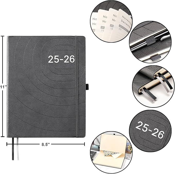 2025-2026 Planner-Weekly & Monthly Planner 2025-2026 with Pen Loop, to Achieve Your Goals & Improve Productivity, July 2025 - June 2026, Thick Paper, Inner Pocket, 8.5" x 11" - Grey