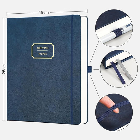 EMSHOI Meeting Notebook for Work with Action Items - 320 Pages B5 Thick Project Planner Agenda Organizer Work Notebook for Women Men Office Business Notes, PU Leather Hardcover, 7.5" x 10", Blue