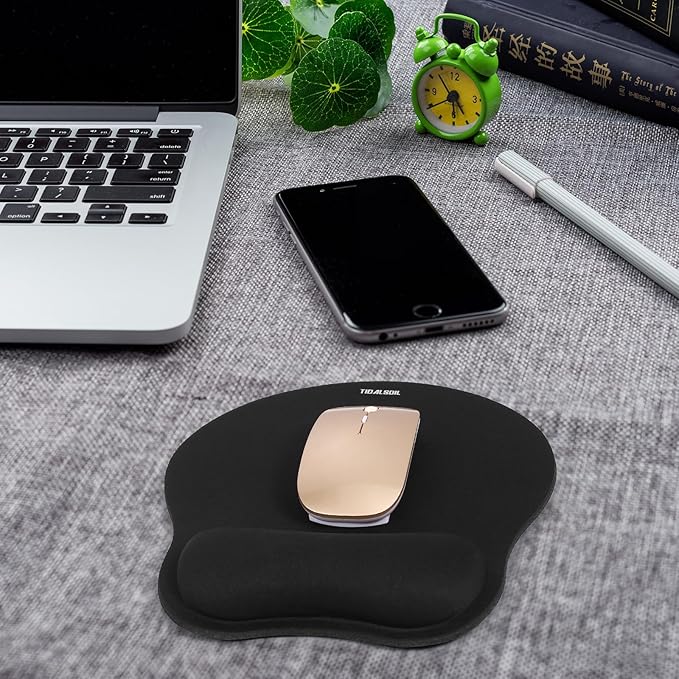 Mouse Pad with Wrist Support, Ergonomic Mouse Mat with Non-Slip PU Base, Pain Relief Memory Foam Mousepad for Office & Home, Black