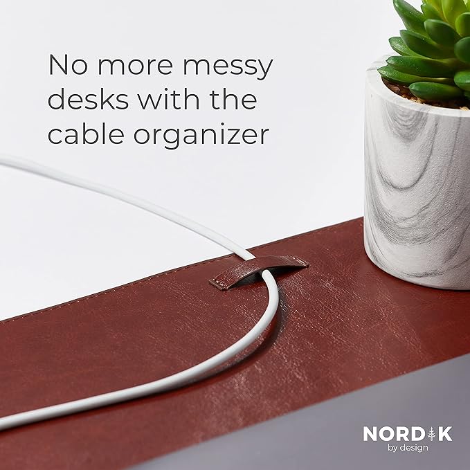 Nordik Leather Desk Mat - Whiskey Brown - Cable Organizer - Premium Mouse Mat & Desk Pad Protector - 35 X 17 Inch - Felt Vegan Leather - Large Office Mouse Pad & Blotter
