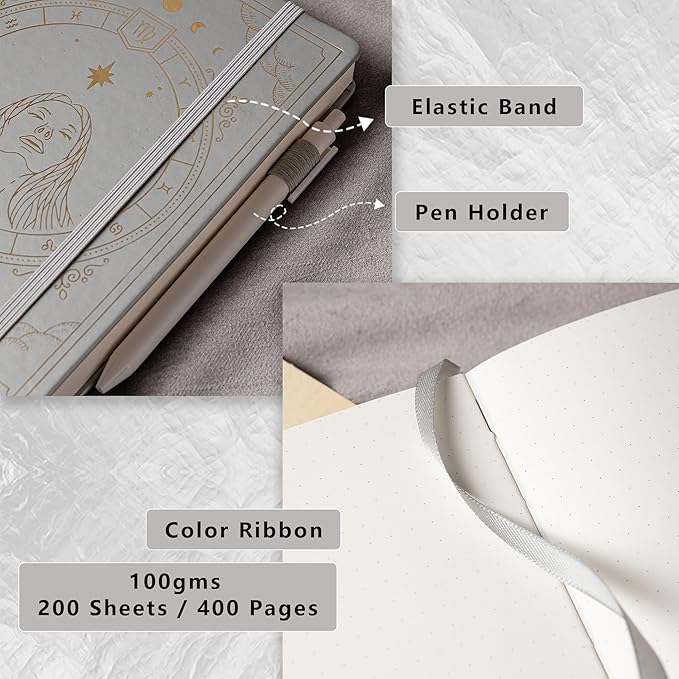 TIEFOSSI Constellations Dotted Journal Notebook-A5 Writing journals with 100gsm 400pages Paper, Hardcover Bullet Organizers Notebook for Women, Men, Teens (Virgo)