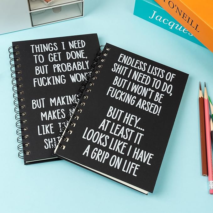 Lined Spiral Journal Notebook - 2Pcs To Do List Humorous Quote A5 Spiral Notebook Journal Black Hardcover Diary Lined Page Notepad Office Coworker College Ruled School Student Note Taking Gift