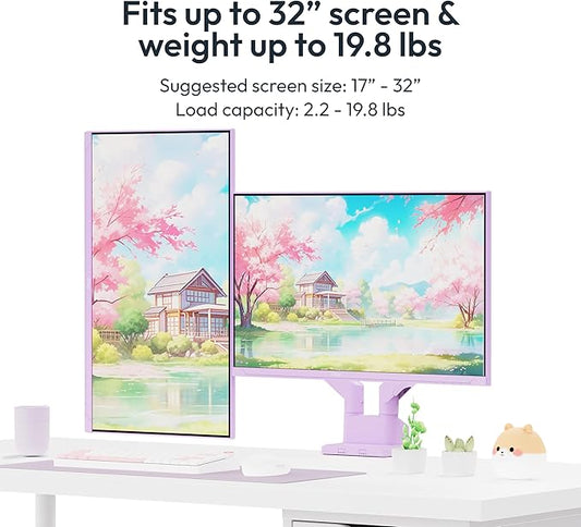 Pixio PS1D Wave Purple Dual Monitor Arm Stand Desk Mount - Fits up to 32 inches Monitors and up to 19.8lbs. VESA Compatibility and Integrated Cable Management