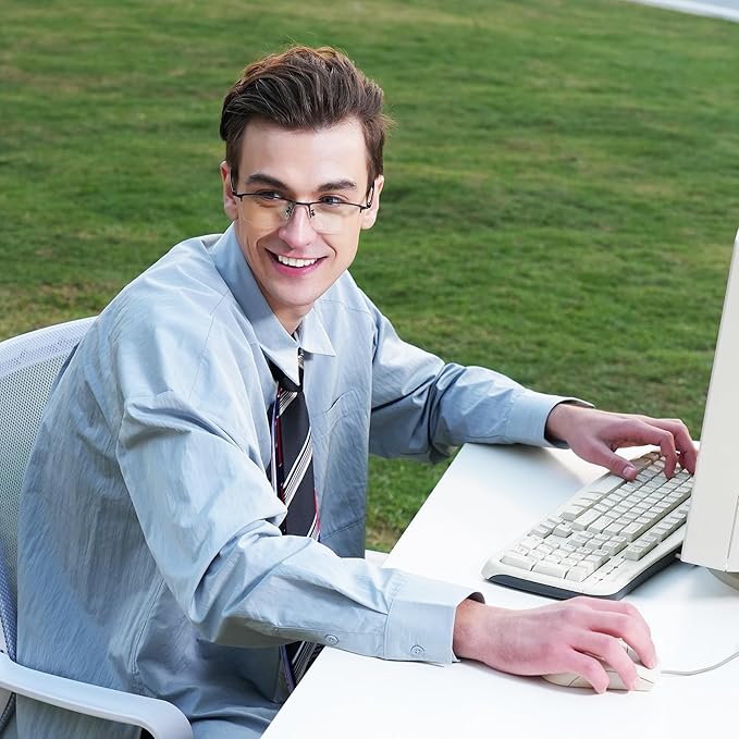 Cyxus Blue Light Glasses for Men Semi Rim Glasses Crystal Lens Rimless UV Blocking Gaming Eyeglasses Black 8003