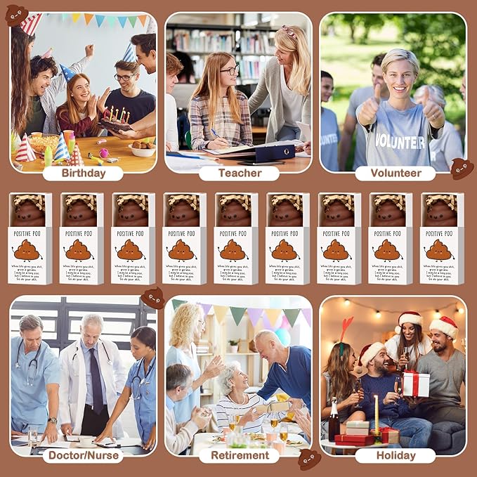 Wettarn 12 Sets Poo Positive Gifts Cute Stress Balls with Support Gift Boxes Funny Party Favors for Employee Coworker Friends Office Inspirational Relief Toys
