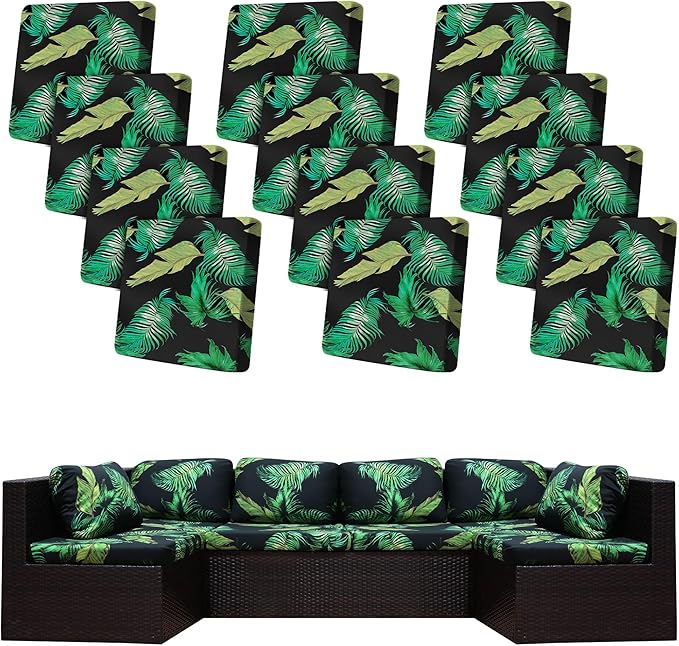 12Pcs Stretch Patio Cushion Covers,Outdoor Couch Covers Replacement,Outdoor Couch & Sofa Slipcovers,for Patio Furniture Cushion Covers,Washable Reusable urniture Protector (Summer,Cover Only)