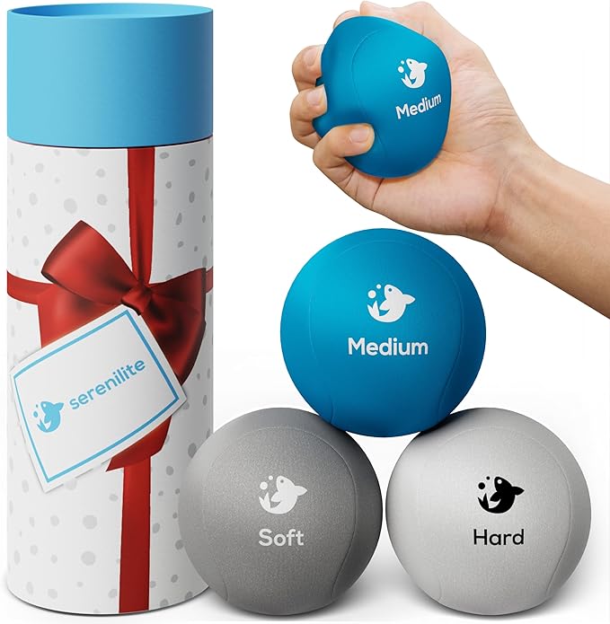Serenilite Hand Therapy Exercise Stress Ball Bundle - Tri-Density Stress Balls for Adults & Grip Strengthening