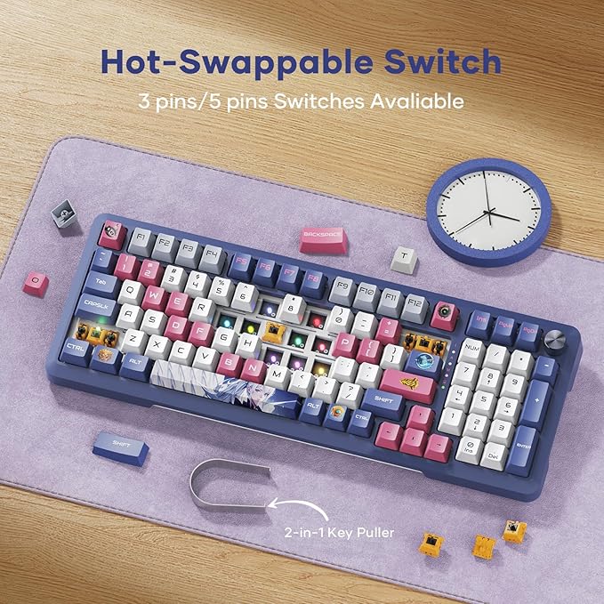 RisoPhy Wireless Mechanical Keyboard, 98 Keys RGB Gasket 2.4GHz/Wired/Bluetooth Keyboard with Custom Hi-Fi Linear Switch, Hot-Swap Socket GamingKeyboard, PBT Keycaps/Knob Control ComputerKeyboard