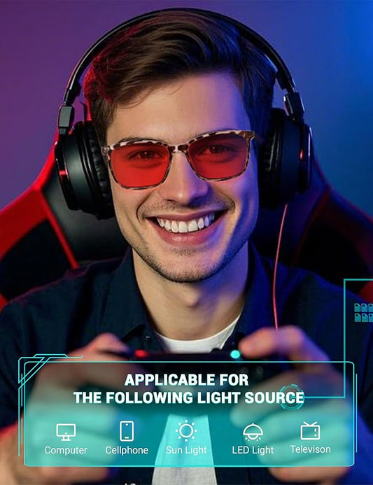 TIJN Sleep Glasses for 99.9% Blue Green Light Blocking for Women Men Dual AR Coating Red Lens for Computer Gaming, TR90