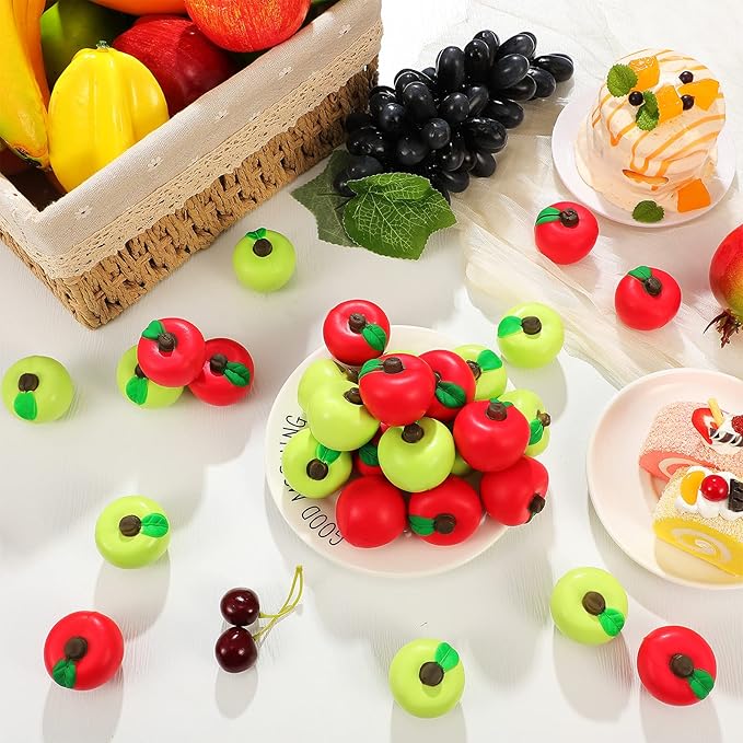 Chalyna 30 Pieces Fruit Stress Ball Toys Red and Green Fruit Stress Relief Squeeze Balls Squeeze Finger Toys for Adults Finger Exercise Carnival Reward Gifts Party Favor Supplies(1.96 Inch)