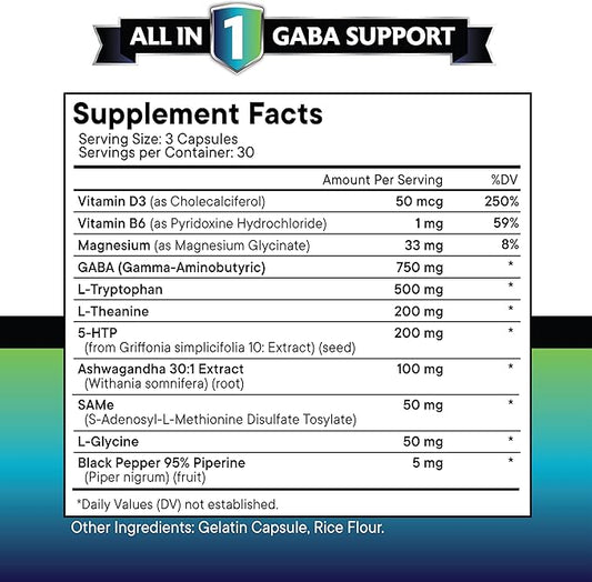 NEW AGE GABA 750mg 5 HTP 200mg L Tryptophan 500mg L Theanine 200mg Ashwagandha SAM-e L-Glycine - Vitamins for Women and Men with L-Tyrosine 5-HTP (5-Hydroxytryptophan) - 270 Count