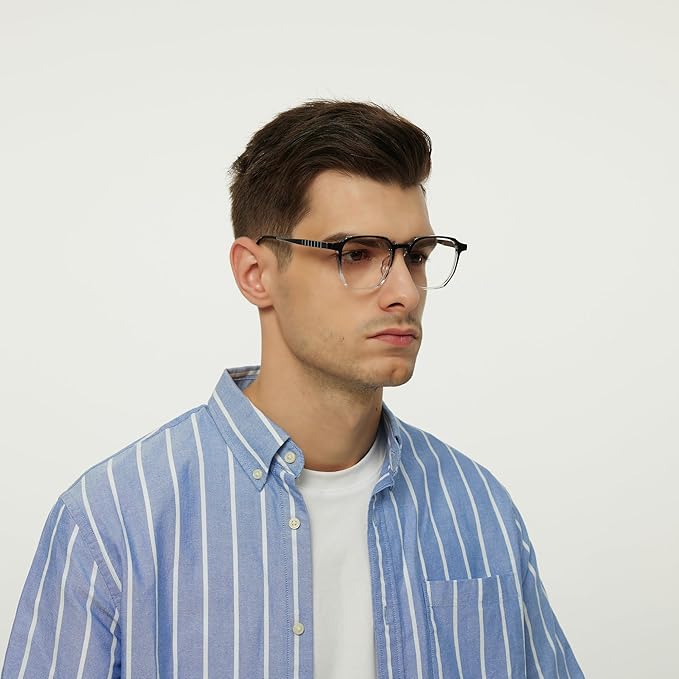 GUDVUE Mens Blue Light Glasses Rectangle Computer Glasses Gaming Glasses, Black/Crystal/Gunmetal