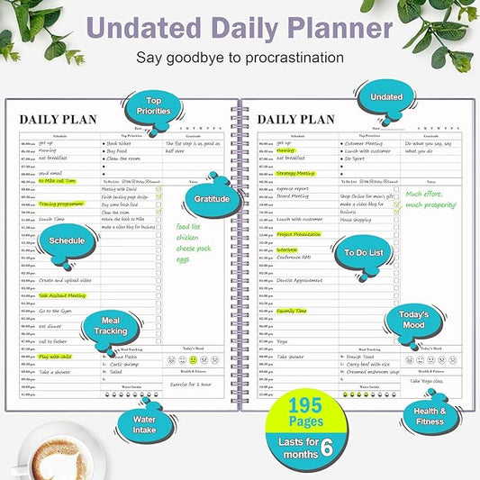 Planner Undated, Asten Daily Planner Agenda with To Do List, Hourly Planner for Women and Men, Spiral Appointment Book Planner Notebook with Elastic Closure, Day Planner for ADHD 8.5" x 11" (Purple)