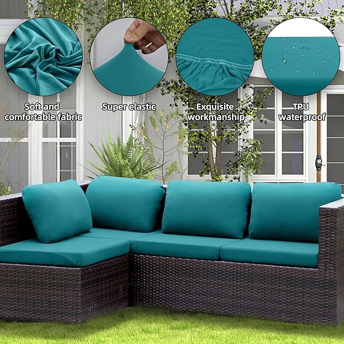12Pcs Patio Cushion Covers Waterproof, Cushion Covers, Stretch Outdoor Couch Covers, Patio Couch Slipcovers, Patio Cushion Covers Replacement, Outdoor Chair Cushion Covers(Peacock Blue)