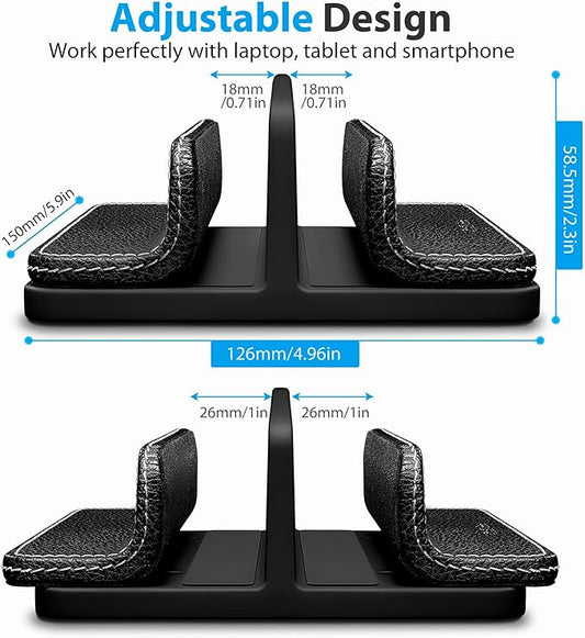Leather Vertical Laptop Stand,Dual Laptop Holder Stand,Laptop Organizer with Adjustable Dock (18-26mm/0.7-1 in) for All MacBook/Tablet/Surface/Dell/iPad (Black)